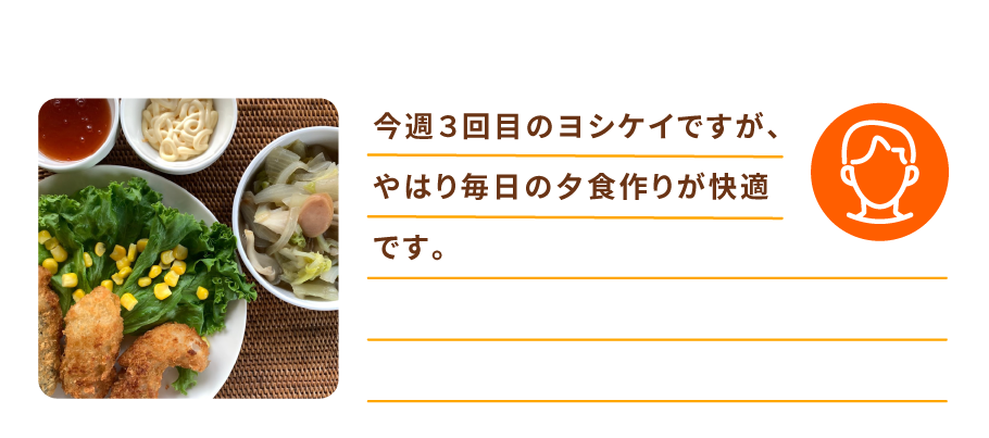 今週３回目のヨシケイですが、やはり毎日の夕食作りが快適です。