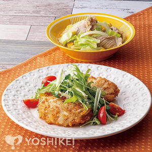 フライパンで白身魚の塩ポテト衣焼き~サラダのせ~