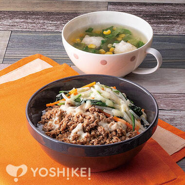 包丁いらず＆レンジで簡単！チーズそぼろビビンバ