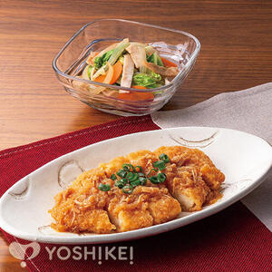 お手軽！チキンカツのなめ茸おろし煮（成型肉）