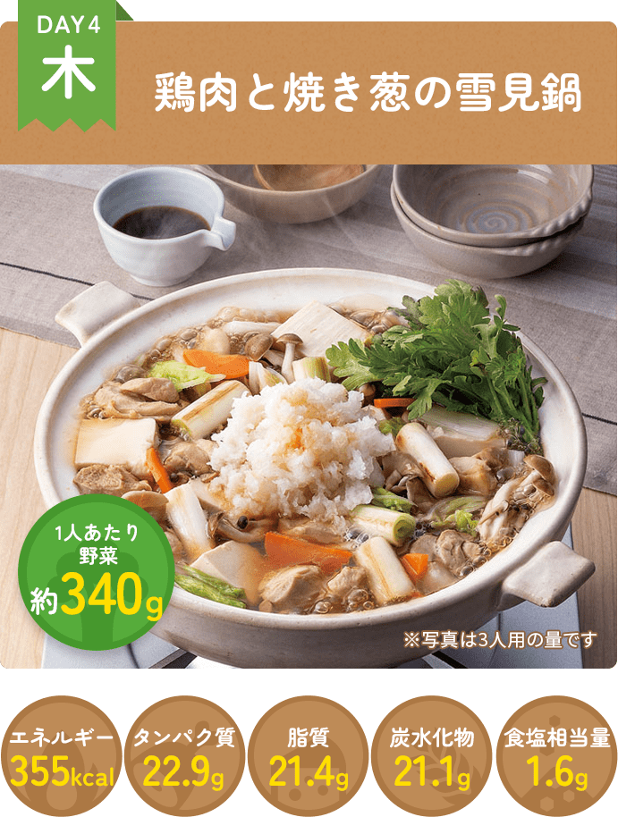 DAY4 鶏肉と焼き葱の雪見鍋