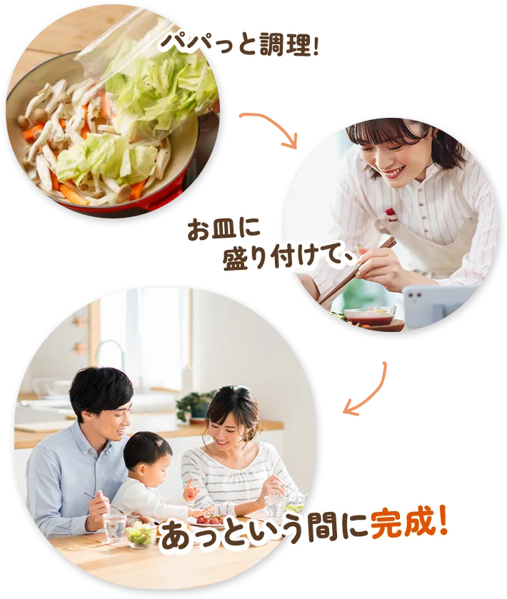 パパっと調理!お皿に盛り付けて、あっという間に完成!