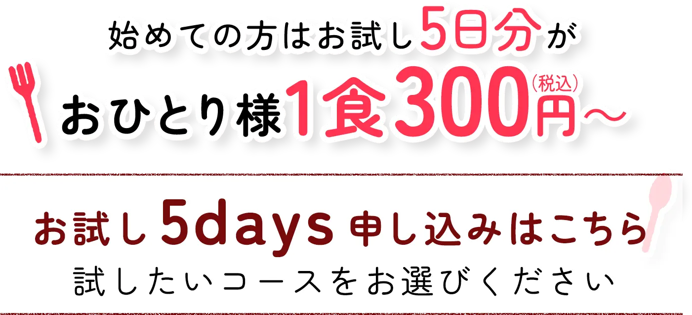 初めての方はお試し5日分がおひとり様1食300円〜