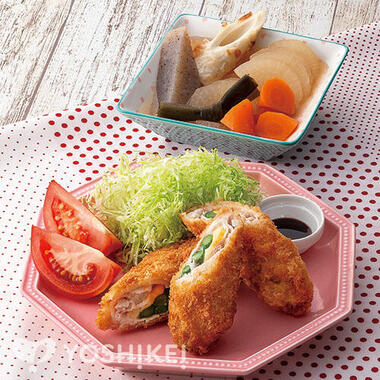 ２種のチーズとアスパラの肉巻きフライ