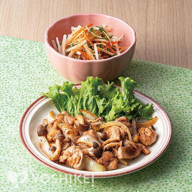 鶏肉ときのこのバターじょうゆ炒め