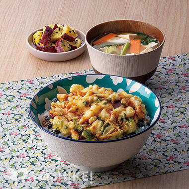 レンジで海鮮かき揚げ丼