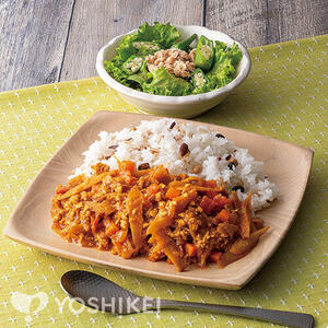 雑穀ごはんと食べる！シャキシャキごぼうのドライカレー