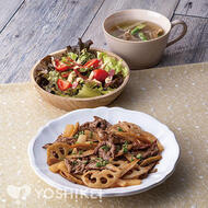 3種の根菜と牛肉のバルサミコバター炒め