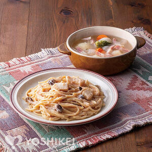 いかとしめじの明太子パスタ