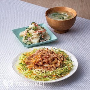 せん切り野菜と食べる！豚肉のたっぷり生姜焼き