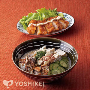 ＜宮崎名物！冷や汁とチキン南蛮セット＞焼きさばで食べる冷や汁